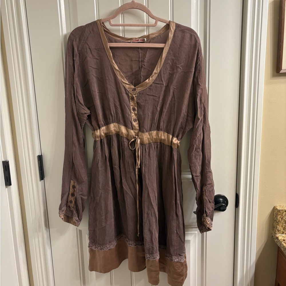Johnny Was Mocha Brown Long Sleeve V-Neck Size M READ - Picture 1 of 13